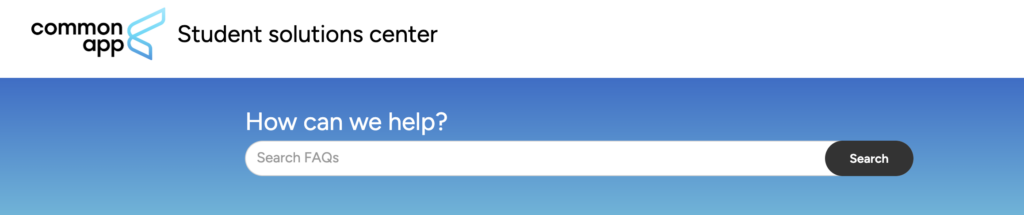 Screenshot of the Common App Student Solutions Center search page